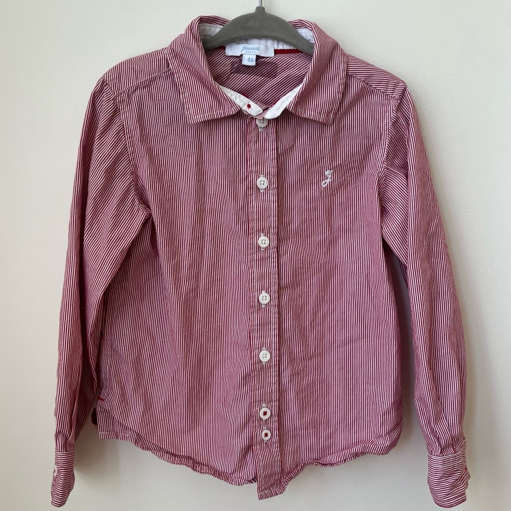 Jacadi Boys Red And White Striped Button Down Collared Shirt Size 4T/4 Years